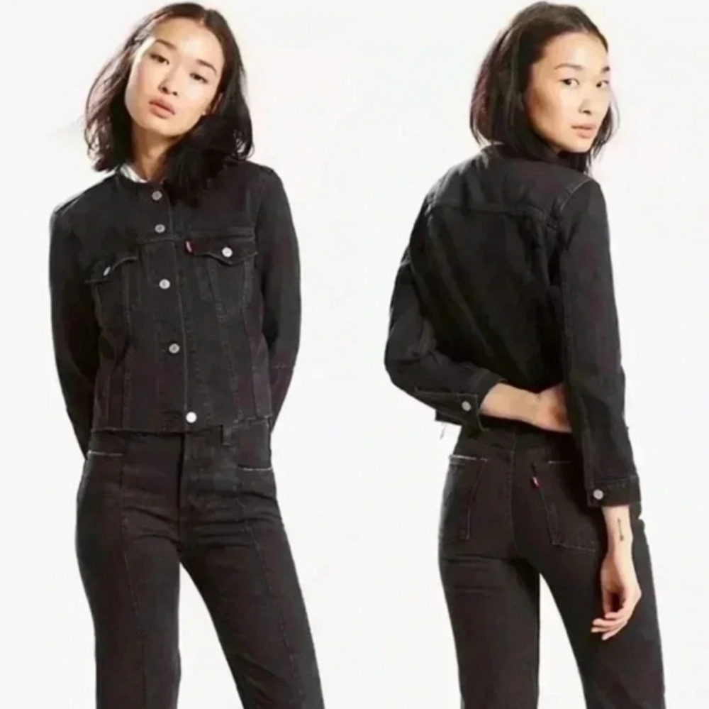 Levi's Trucker Jacket Altered Collarless Medium Black